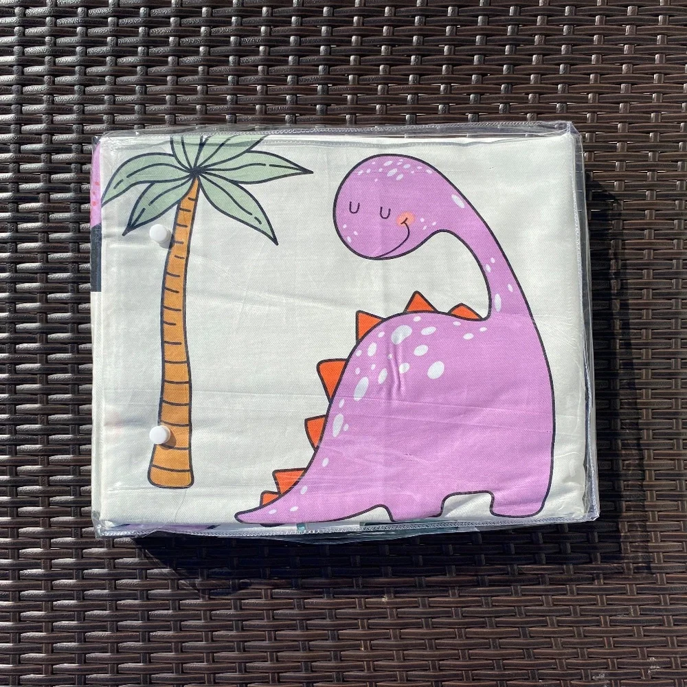 100% Cotton Fitted Sheet Set 3pcs Twin Dinosaur Flat Sheet  Pillowcase Soft